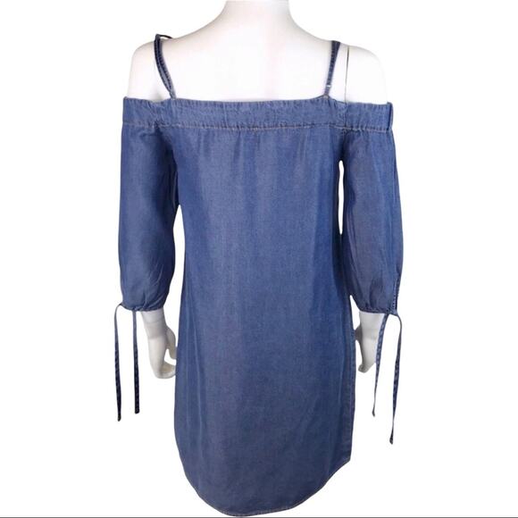 Splendid NWT Blue Shift Dress Chambray OTS Mini Spaghetti Straps Summer - Picture 4 of 5